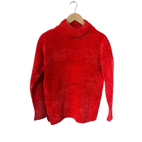 Knit Wear By F&F Red Velour Mock Neck Sweater Size 2 - Picture 1 of 4